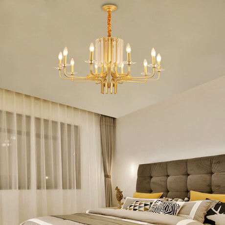 Vintage Metallic Brass Hanging Ceiling Light With Crystal Deco - 4/6/8 Lights 10 /