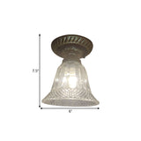 Bell Shape Ceiling Lighting - Farmhouse Black Flush Mount Fixture With Clear Prismatic Glass