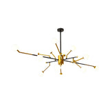 Contemporary Sputnik Metal Chandelier: Gold Brass Pendant Lamp With Molecular Milk Glass Shade