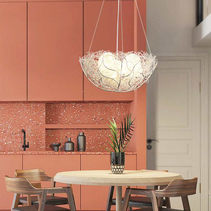 Contemporary Nest Metal Chandelier With 2 White Glass Ball Shade Lights - 16/19.5 Wide Silver / 19.5