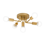 Sleek Curved Arm Semi Flush Mount Ceiling Light With 5 Metal Lights In Black/Gold