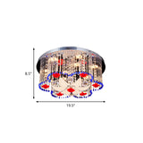 Modern Led Crystal Prism Ceiling Light With Flower Design In Blue And Red 19.5/23.5 Width