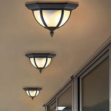 Opal Glass Industrial Flush Ceiling Light - Outdoor Black Mount With 2 Lights