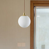 Modern Milky Glass Pendant Lamp In Brass With Led Light - 6/8/10 Width