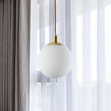 Modern Milky Glass Pendant Lamp In Brass With Led Light - 6/8/10 Width