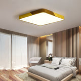 Modern Led Flush Mount Ceiling Lamp With Gold Metal Wood Finish And Acrylic Diffuser - 16/19.5/25.5