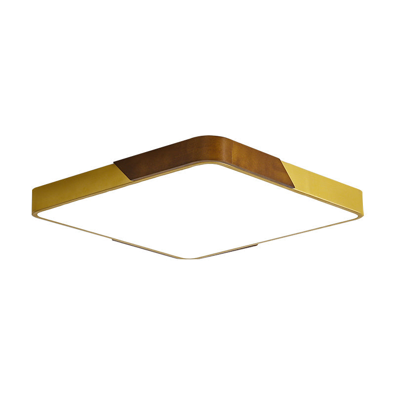 Modern Led Flush Mount Ceiling Lamp With Gold Metal Wood Finish And Acrylic Diffuser - 16/19.5/25.5