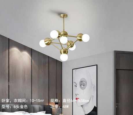 Geometric Metal Arm Chandelier 6/8/10-Light Living Room Hanging Light In Black/Gold 6 / Gold