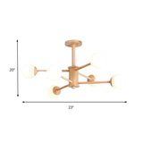 Contemporary Wooden Starburst Chandelier With White Glass Ball Shades - 6/8/12 Lights
