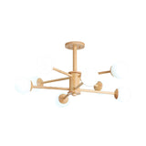 Contemporary Wooden Starburst Chandelier With White Glass Ball Shades - 6/8/12 Lights