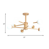 Contemporary Wooden Starburst Chandelier With White Glass Ball Shades - 6/8/12 Lights