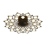 Modern Floral Led Flush Mount Ceiling Lamp In Black And White Metal For Bedroom