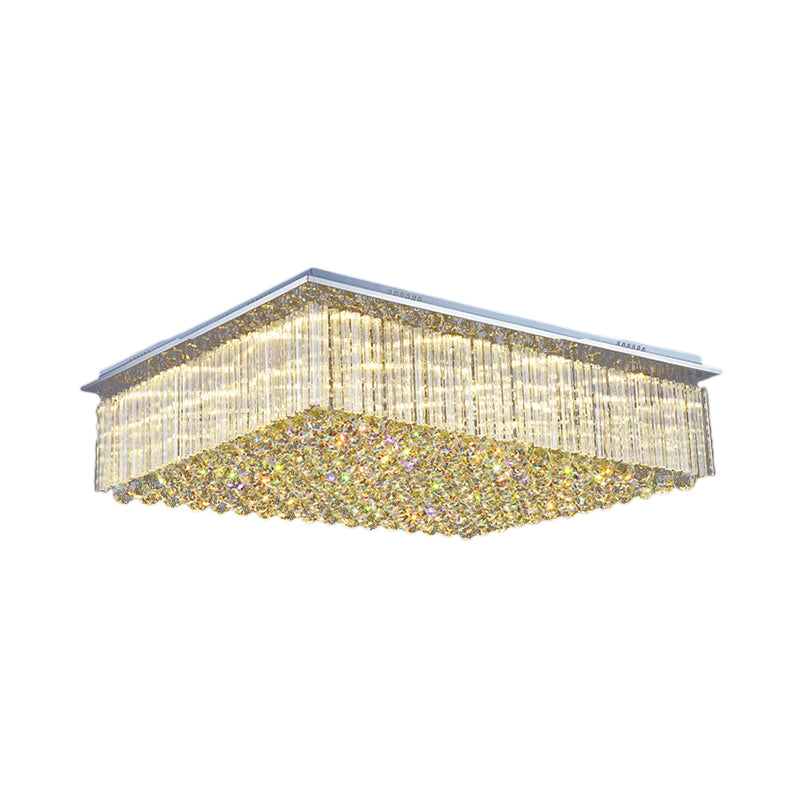 Modern Crystal Led Ceiling Mount Light For Bedroom - 31.5/37.5 Wide Rectangular Design In Clear
