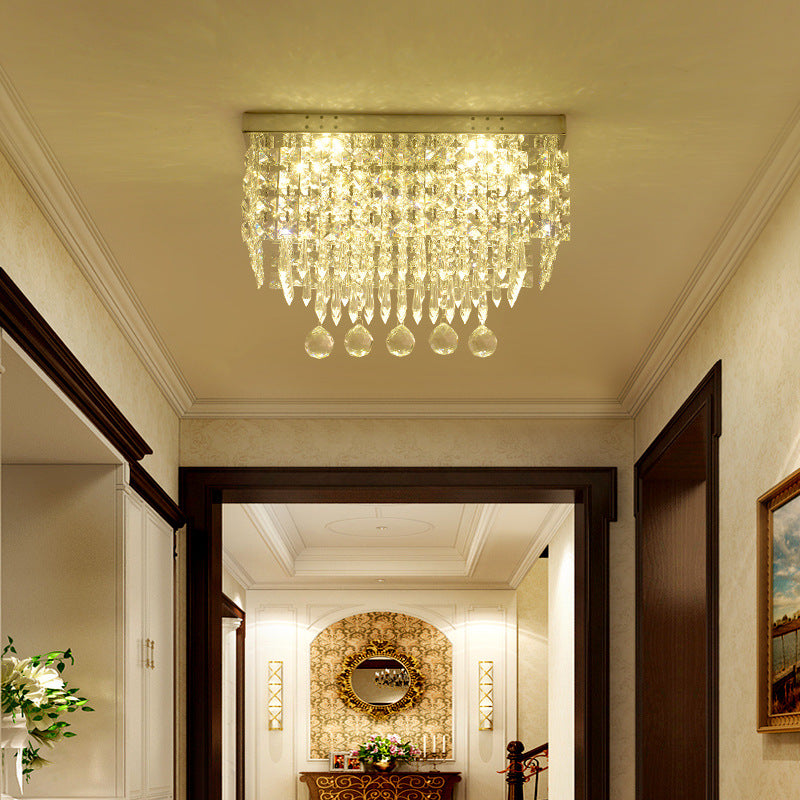 Modern Led Crystal Flush Ceiling Light - Clear Rectangle 19.5/23.5 Dia Lamp For Kitchen