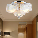 Modernist Crystal Ceiling Lamp With Etched Flower Design 3/5 Lights Opal Glass Ball Shade