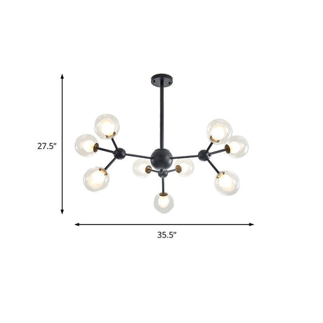 Modern Clear Glass Bubble Chandelier With Starburst Design - 9/12/15 Lights Black/Gold