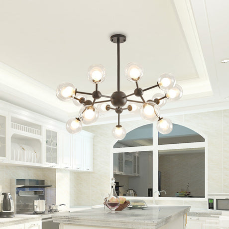 Modern Clear Glass Bubble Chandelier With Starburst Design - 9/12/15 Lights Black/Gold 15 / Black