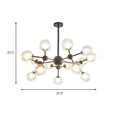 Modern Clear Glass Bubble Chandelier With Starburst Design - 9/12/15 Lights Black/Gold