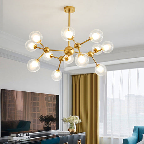 Modern Clear Glass Bubble Chandelier With Starburst Design - 9/12/15 Lights Black/Gold 15 / Gold