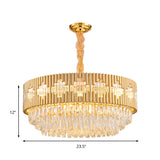 Vintage Metal Circular Chandelier Pendant Light With Crystal Prism In Gold