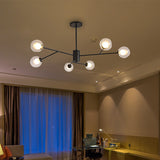 Globe Clear Glass Chandelier: Contemporary 6/9 Lights - Black/Gold Starburst Design