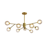 Globe Clear Glass Chandelier: Contemporary 6/9 Lights - Black/Gold Starburst Design