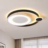 Nordic Metal Ceiling Mounted Led Flush Mount Light In Black/White With Wide Orbit Design -
