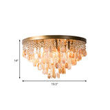 Modern Shell Tiered Flush Mount Light With Crystal Bead - Brass Finish | 6/9 Lights 16/19.5 W