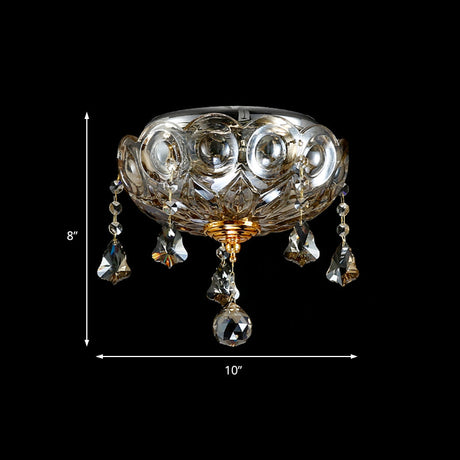 Vintage Flush Mount Ceiling Light With Crystal Ball Deco - Clear And Elegant For Corridors