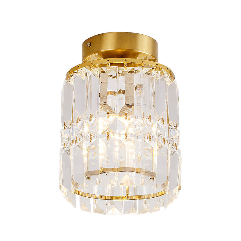 Modern Crystal Cylinder Semi-Flush Ceiling Light Fixture - Clear Shade For Corridor Mounting