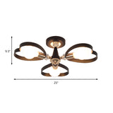 Modern Black Semi Flush Mount Ceiling Lamp With Heart Shade Crystal Ball - 3/6 Heads