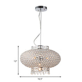 Contemporary Chrome Lantern Chandelier With Crystal Beads - 4-Light Hanging Fixture