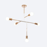 Rectilinear Metal Chandelier - Modern 5-Light White/Black Hanging Ceiling Light With Bare Bulb For