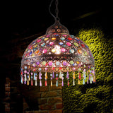Boho Dome Pendant Light - Metal 1-Bulb Aged Brass/Rust Hanging Lamp With Crystal Bead For