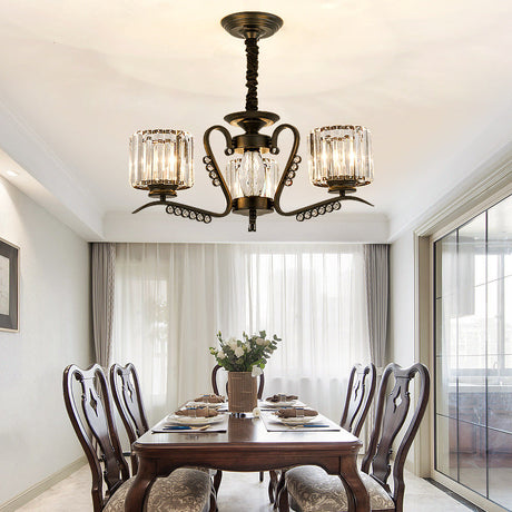 Vintage Style Crystal Drum Chandelier - Elegant Black Suspension Light For Dining Room