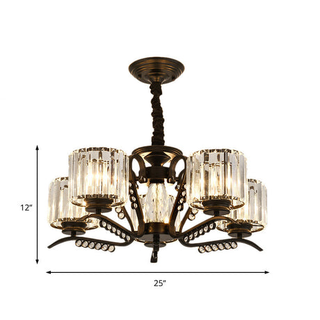 Vintage Style Crystal Drum Chandelier - Elegant Black Suspension Light For Dining Room