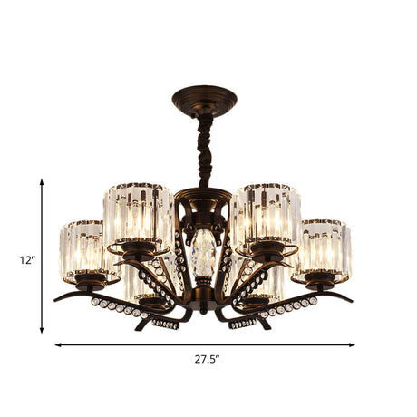 Vintage Style Crystal Drum Chandelier - Elegant Black Suspension Light For Dining Room