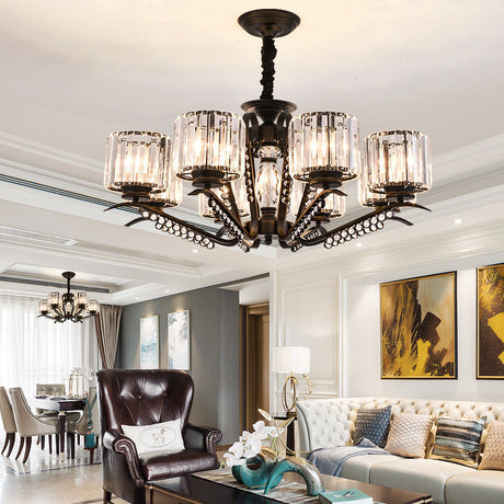 Vintage Style Crystal Drum Chandelier - Elegant Black Suspension Light For Dining Room 8 /