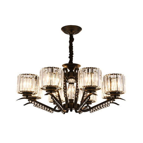 Vintage Style Crystal Drum Chandelier - Elegant Black Suspension Light For Dining Room