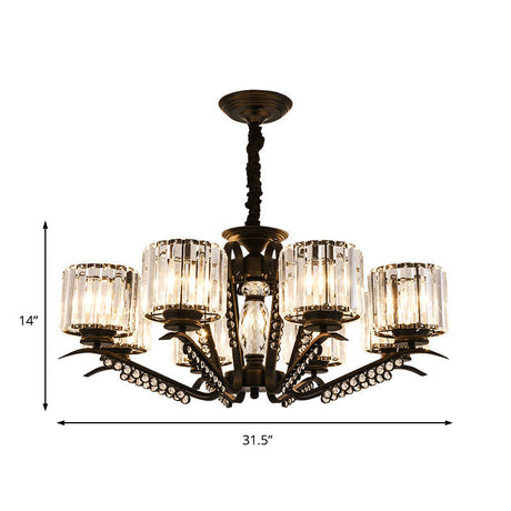 Vintage Style Crystal Drum Chandelier - Elegant Black Suspension Light For Dining Room