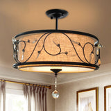 Vintage Drum Semi Flush Ceiling Light In Black Finish For Living Room Décor