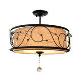 Vintage Drum Semi Flush Ceiling Light In Black Finish For Living Room Décor