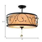 Vintage Drum Semi Flush Ceiling Light In Black Finish For Living Room Décor