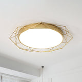 Metallic Flush Mount Ceiling Light – Round Nordic Gold/Black Wire Frame Ideal For Bedroom