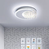 Modern Flush Ceiling Light With Crystal Accent - 16/23.5 Round Metal White Led Fixture / 23.5