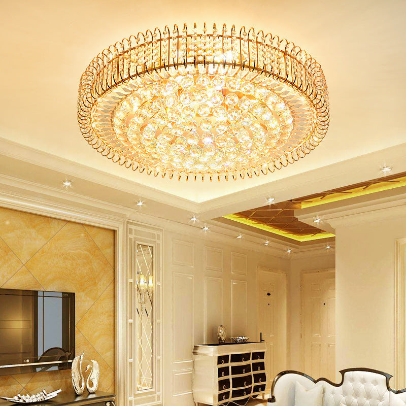 Vintage Gold Flush Ceiling Light With Clear Crystal Ball And Metallic Finish - 12/18 Diameter / 12