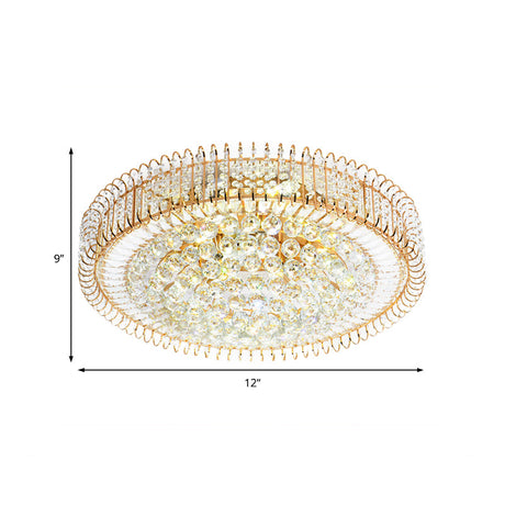 Vintage Gold Flush Ceiling Light With Clear Crystal Ball And Metallic Finish - 12/18 Diameter