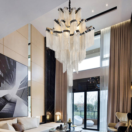 Modernist Nordic Style Metal Silver Chain Chandelier With 8 Lights - Stylish Hanging Ceiling Light