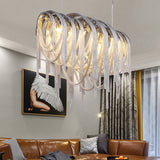 Contemporary Nordic Style Metal Tassel Chandelier - 7-Light Ceiling Lamp In White