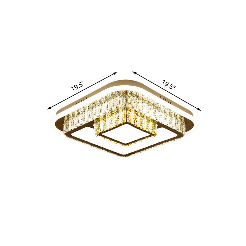 Modern Square/Flower Flush Ceiling Light - Clear Crystal Led White Bedroom